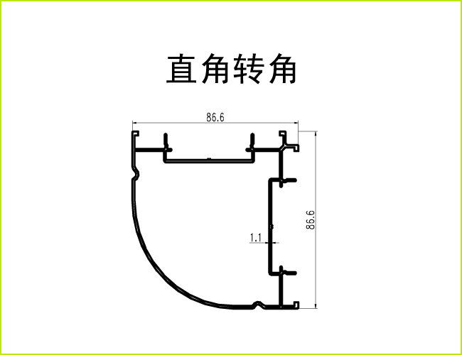 高隔间铝材_80单玻直角转角截面图